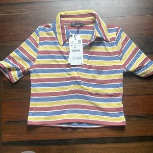 Zara Stripped Collar Crop Shirt